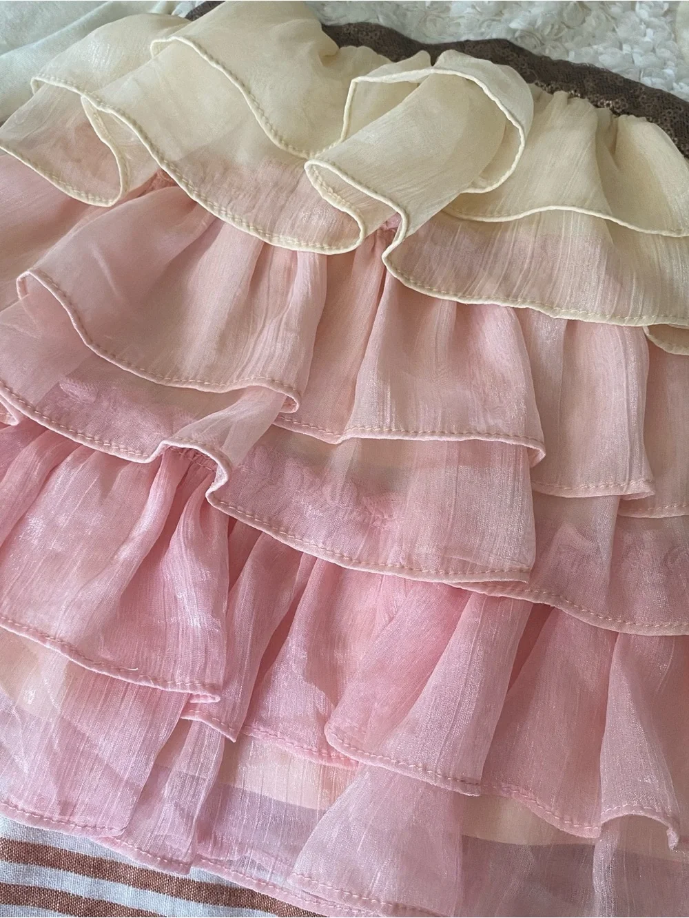 Baby Sara long sleeve tiered ruffle dress ombré Cream Pink long sleeve 12 months
